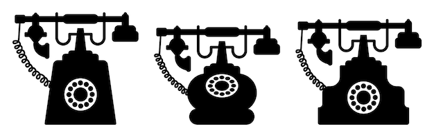 Retro phones Set of black icons Vector clipart isolated on white background