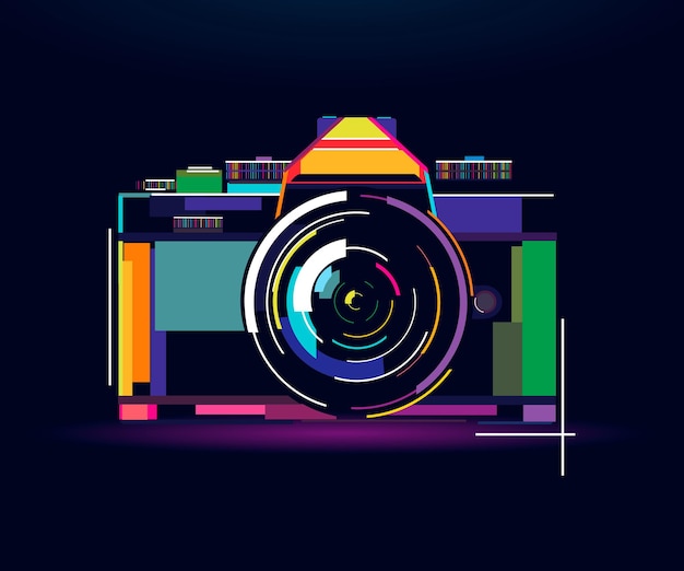 Ретро фотоаппарат абстрактный красочный рисунок цифровая графика векторная иллюстрация красок
