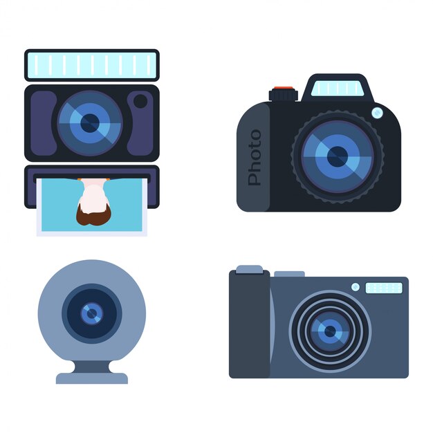 Vector retro photo camera set