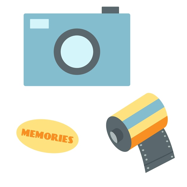 Retro photo camera with photo film roll, vintage photograph equipment. nostalgia for 1980 1990