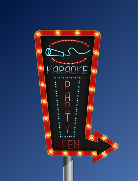 Vector retro pijl licht banner karaoke teken