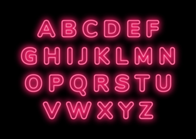 Retro pink neon punk alphabets set