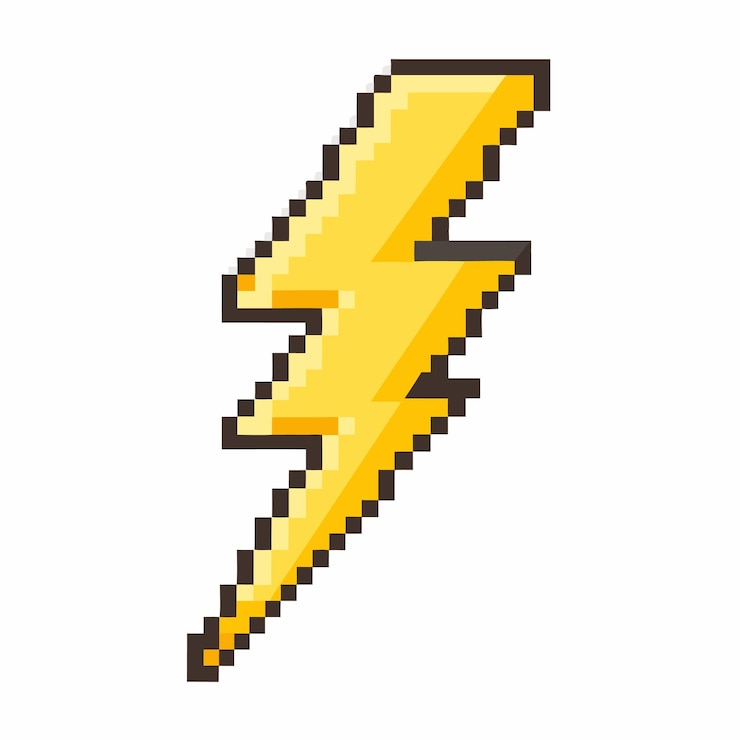 Vector retro pixel art yellow lightning bolt icon vintage 8 bit illustration