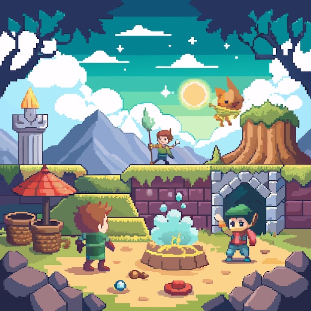 Retro Pixel Game trofee iconen en vector elementen voor avontuur arcade niveau ontwerp