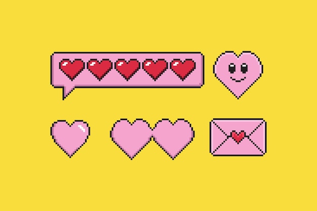 Retro Pixel Valentine Hart Icon Set