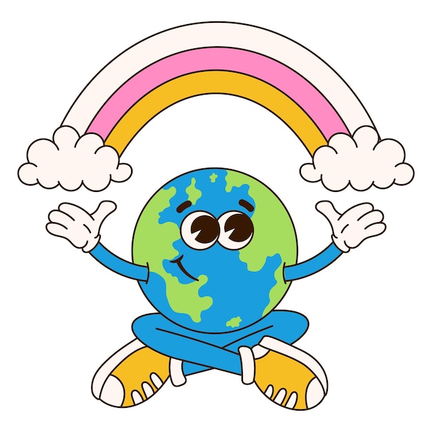 Retro planet cartoon character Earth mascot