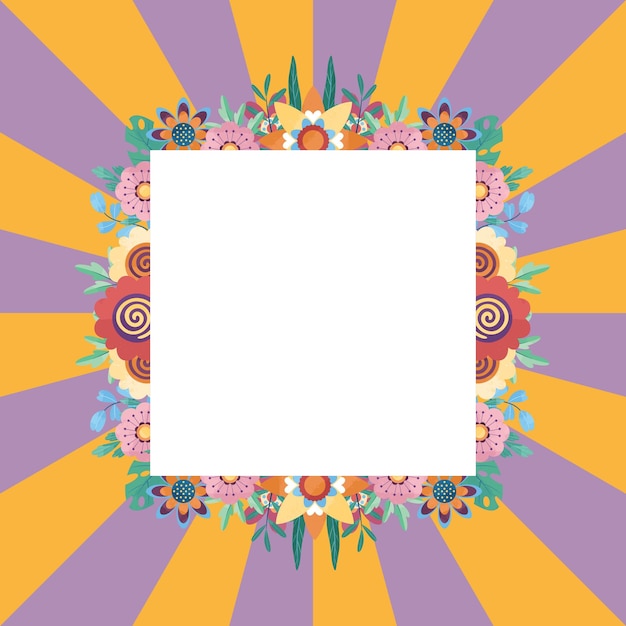 Vector retro pop groovy flower frame background