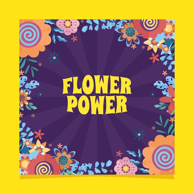 Retro pop groovy flower frame background