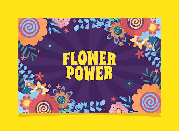 Retro pop groovy flower frame background