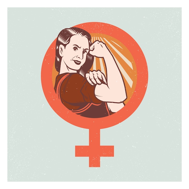 Retro pop propaganda strong woman poster and elements.