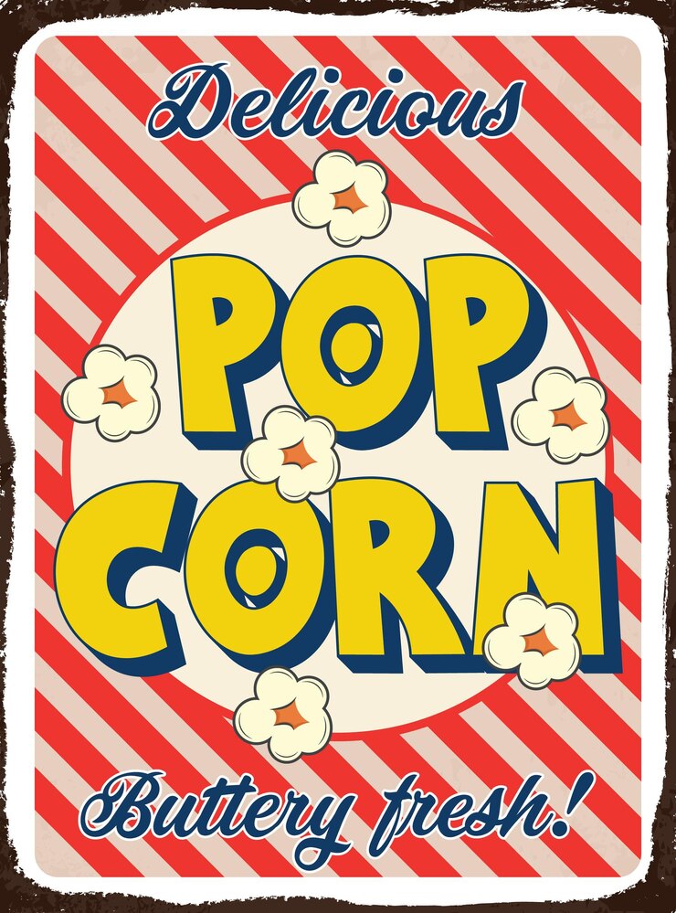 Vector retro popcorn metal sign promo poster vector design