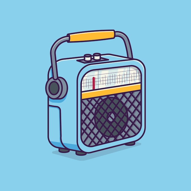 Retro portable radio cartoon icon illustration isolated object