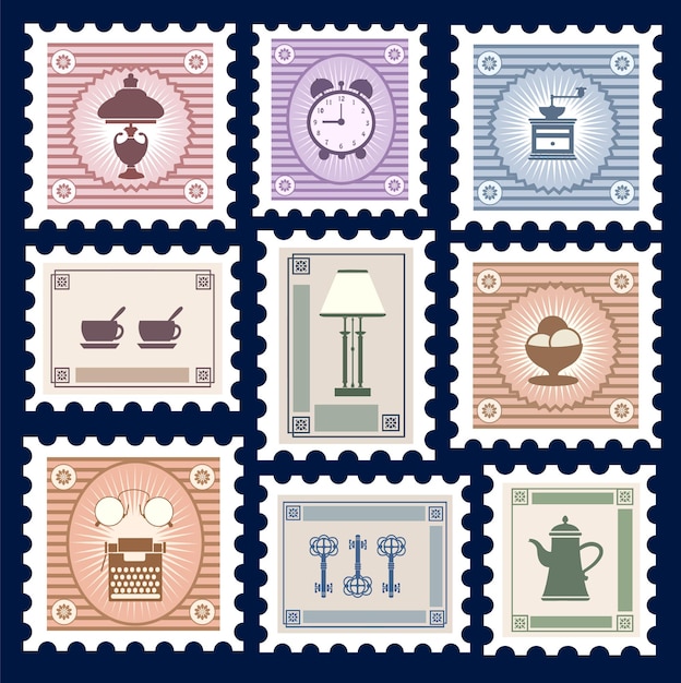 Vector retro postage stamps