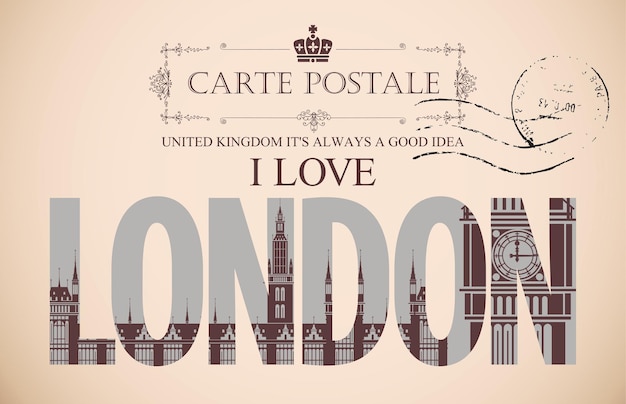 Vector retro postcard i love london