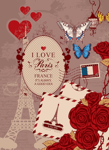 Vector retro postcard i love paris