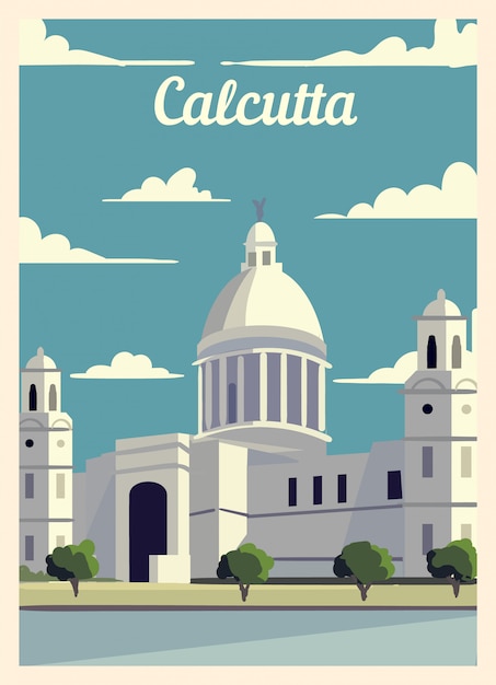 Vector retro poster calcutta city skyline.