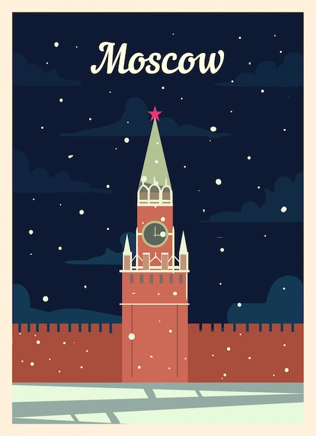 Retro poster city moscow skyline