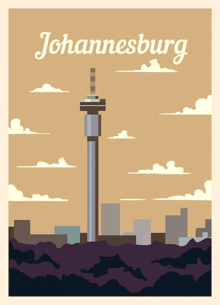 Retro poster Johannesburg city skyline.