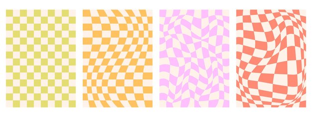 레트로 사이키델릭 체커보드 터 배경 세트 (Groovy Wavy Y2K Checkered Prints)