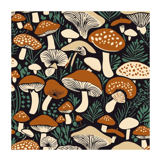 Vector retro psychodelic mushrooms pattern