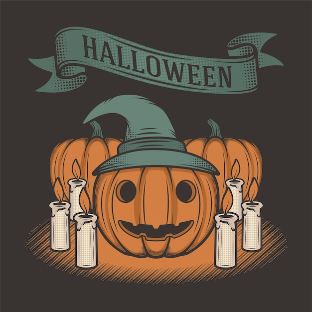 Vector retro pumpkin halloween jack o lantern