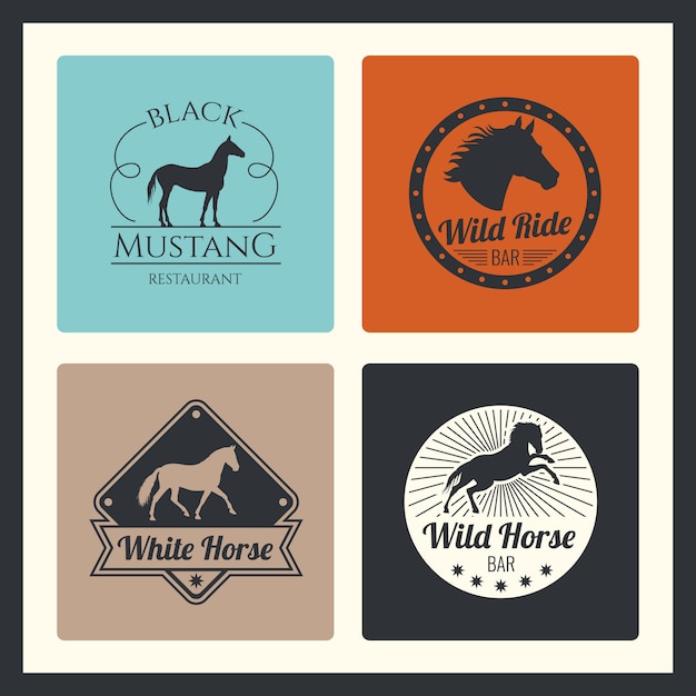 Retro racing horse, running mare logo set