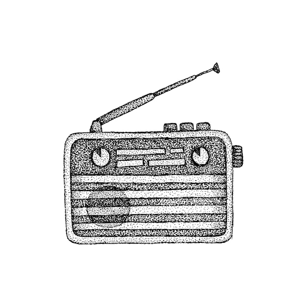 Retro radio dotwork vectoren. handgetekende schets illustratie van tatoeage.