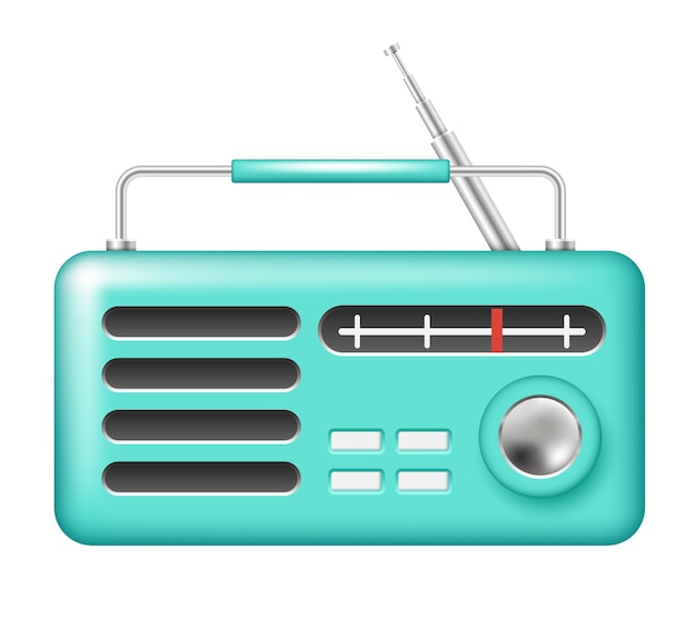 Retro radio icoon Vector 3D radio Clipart geïsoleerd op witte achtergrond