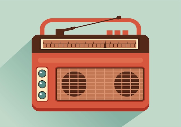 Retro radio player-stijl voor opnemen en luisteren naar muziek in sjabloon handgetekende illustratie