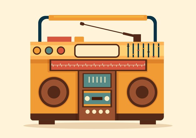 Vector retro radio player style for record and listening to music in template hand drawn illustration