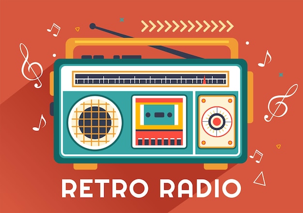 Retro radio vector illustratie met speler stijl voor opnemen en luisteren naar muziek