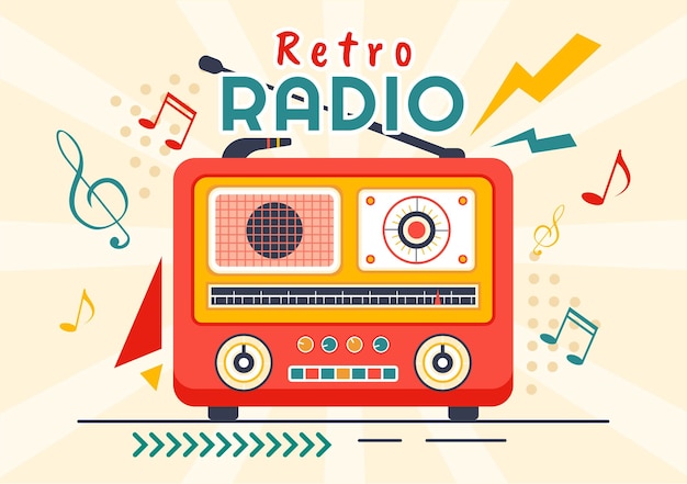 Ретро-радиовекторная иллюстрация со стилем плеера для записи и прослушивания музыки