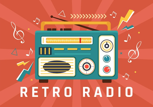 Retro radio vector illustration with player style for record and listening to music