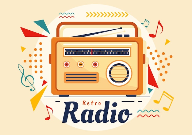 Retro Radio Vector Illustration with Player Style for Record and Listening to Music