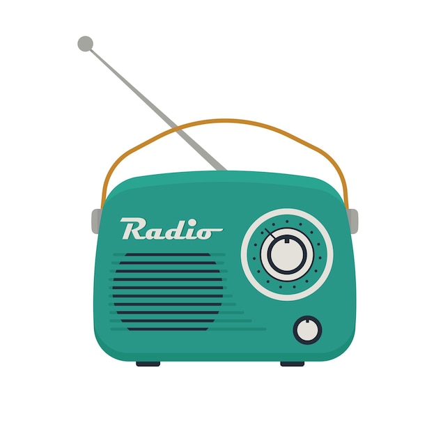 Retro radio, vectorillustratie in vlakke stijl, geïsoleerd op een witte achtergrond