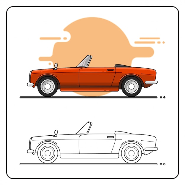 Vector retro red car side view easy editable