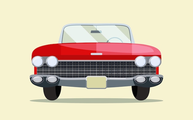 Vector retro red car vintage isolated. front view.