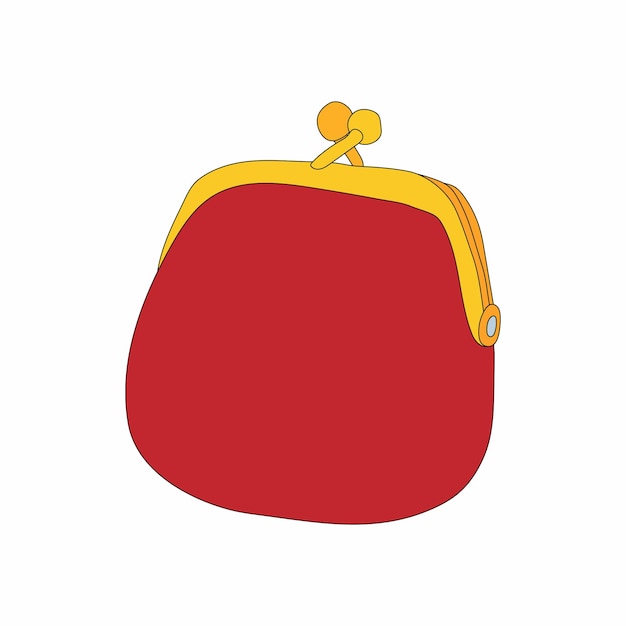 Retro red purse icon in cartoon style on a white background