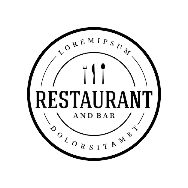 Эмблема ресторана в стиле ретроЛоготип дизайн столовых приборов шаблон и рисованная типография ресторана в винтажном стиле