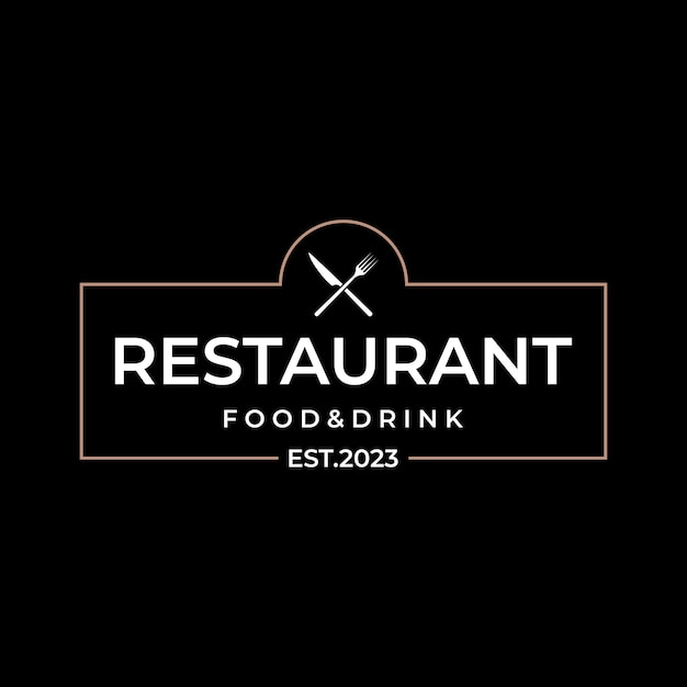 Retro restaurant emblemLogo design cutlery template and hand drawn vintage style restaurant typography