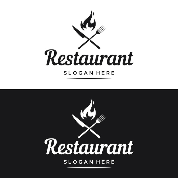 Retro restaurant emblemLogo design cutlery template and hand drawn vintage style restaurant typography