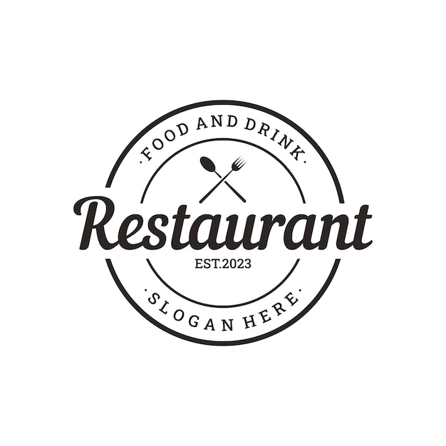 Retro restaurant emblemLogo design cutlery template and hand drawn vintage style restaurant typography