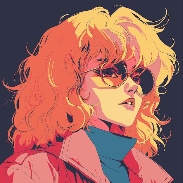 Retro rhapsody '80s anime vector illustration inondato di delizia nostalgica