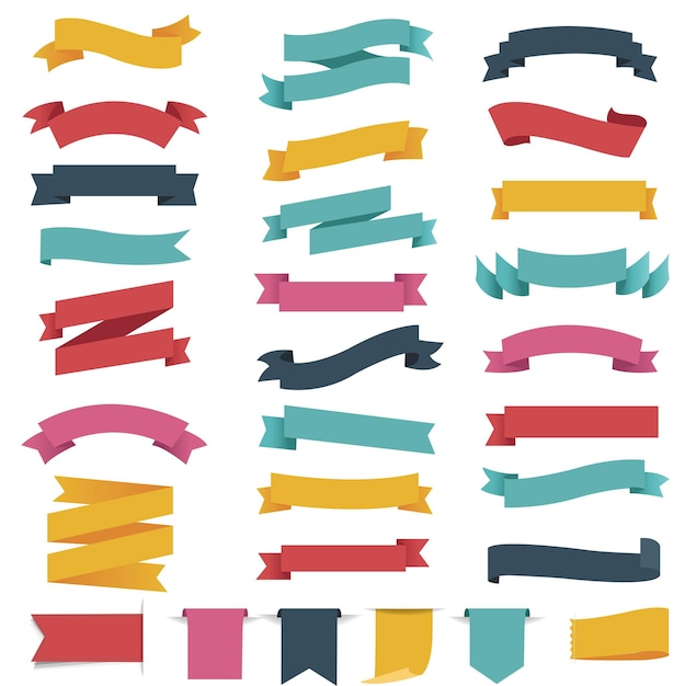 Vector retro ribbons set white background