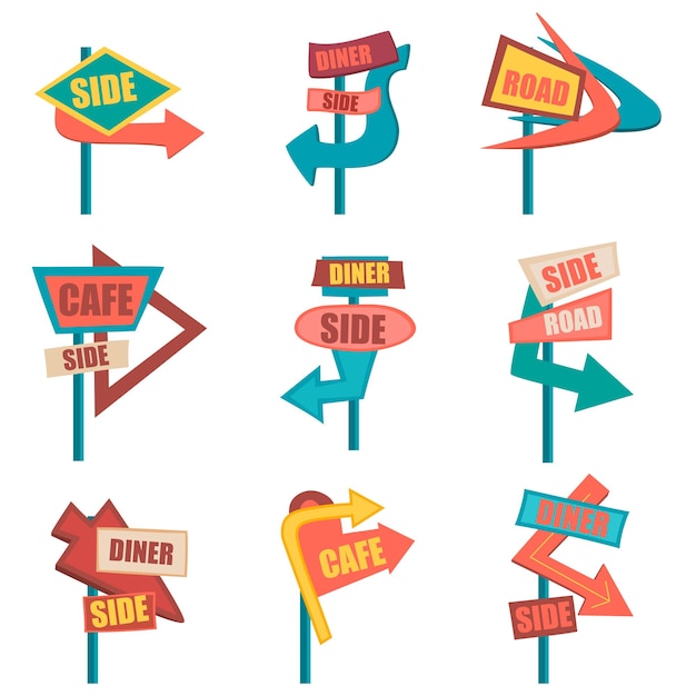 Retro road signs vintage billboard set vector illustration