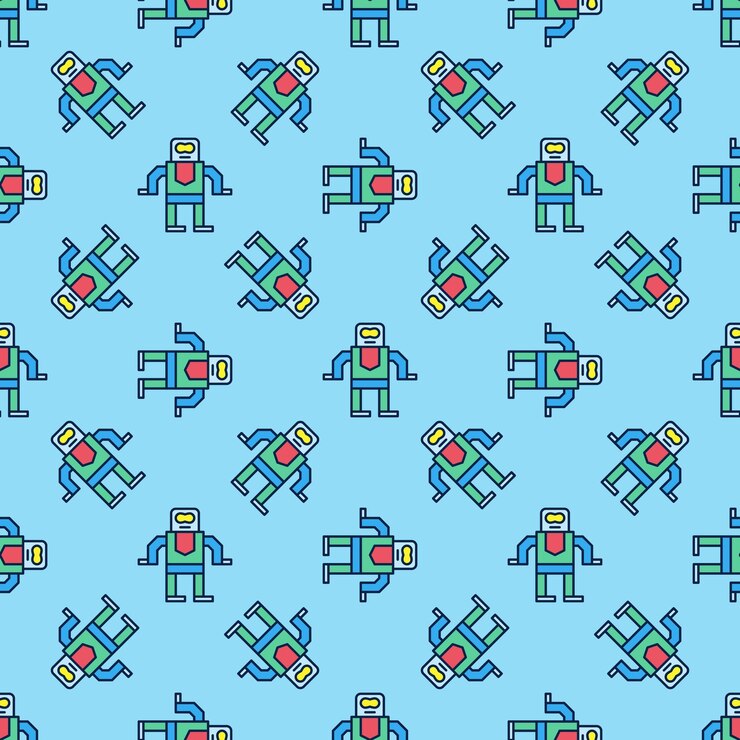 Vector retro robot vector concept colored seamless pattern