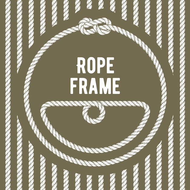 Vector retro round rope frame with knot on stripy background