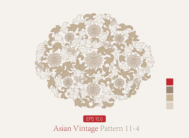 Retro round shape vine floral vector decorative pattern design element