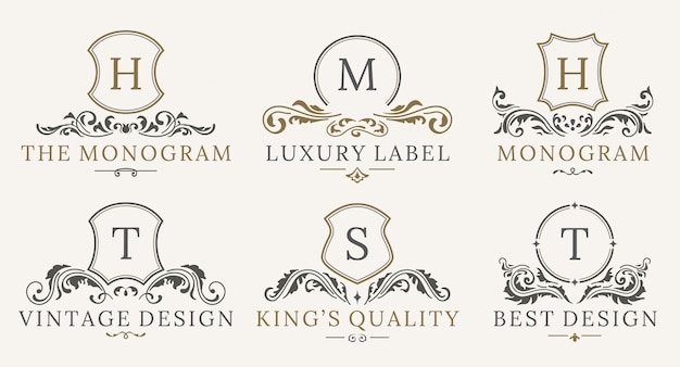 Retro royal vintage shields logo-set. luxe logo ontwerpsjabloon