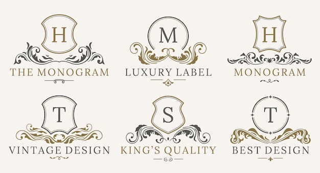 Vector retro royal vintage shields logotype set. vector calligraphy luxury logo design elements.